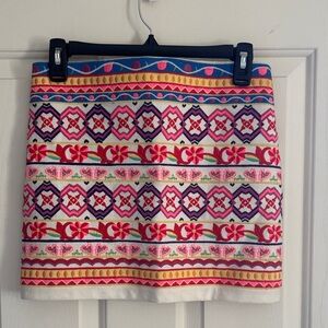 Harper Embroidered Mini Skirt in Pink, Navy & White